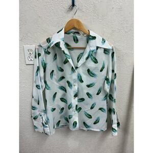 70s Vintage Kmart button up feather print blouse large